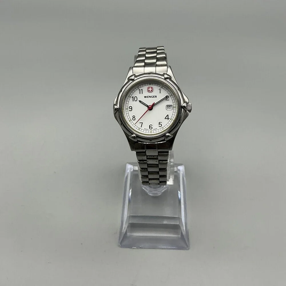 Wenger Womens Watch 29mm White Dial Stainless 7020X Swiss NON WORKING For Parts